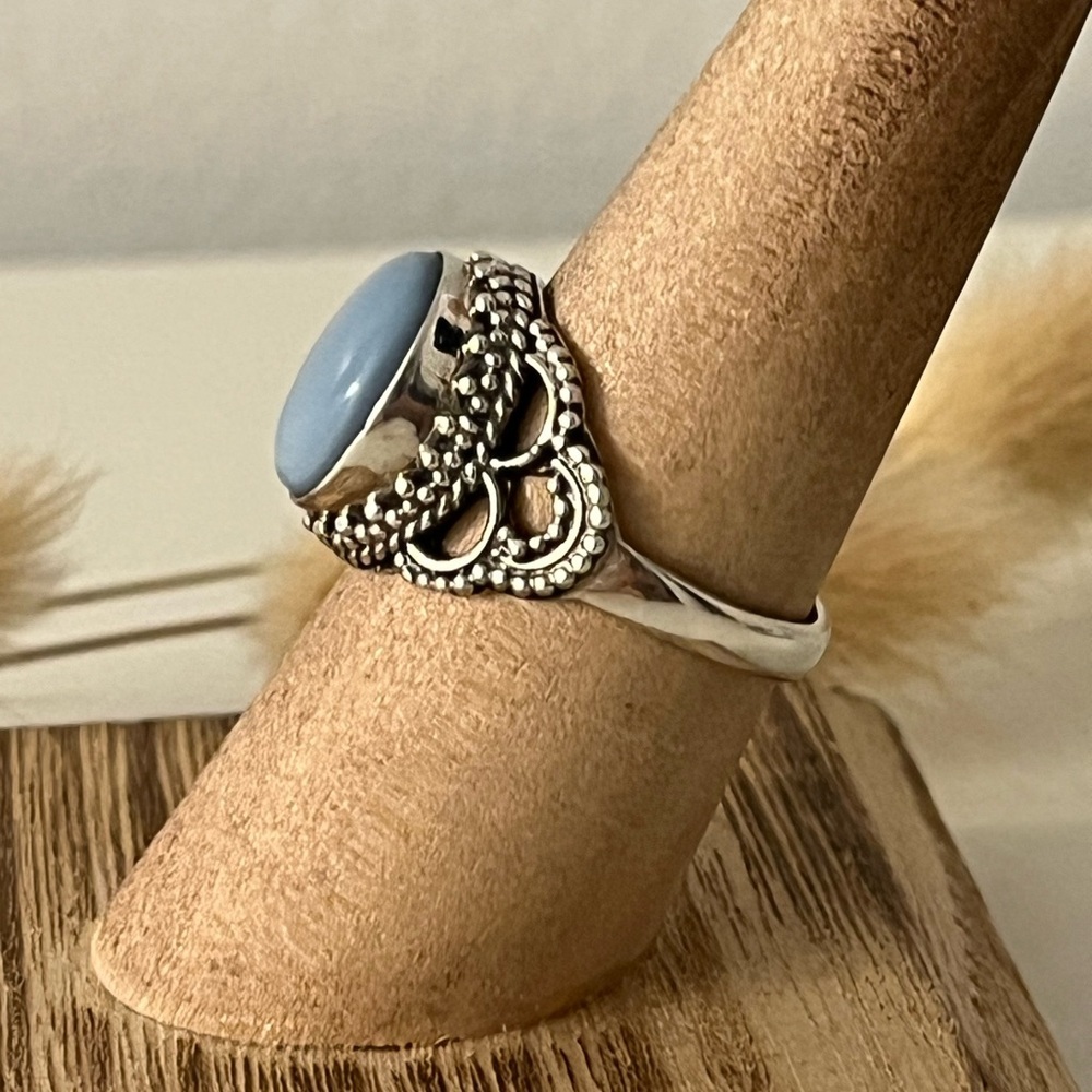 New 925 Solid Sterling Silver Blue Owyhee Opal Gemstone Ring Size 8.5 - Picture 3 of 9